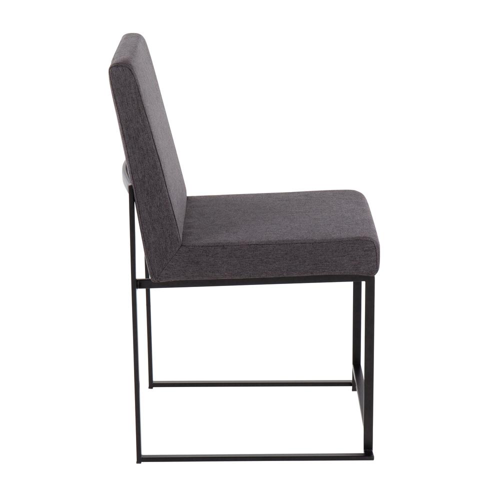 Black Steel, Charcoal Fabric High Back Fuji Dining Chair - Set of 2. Picture 3