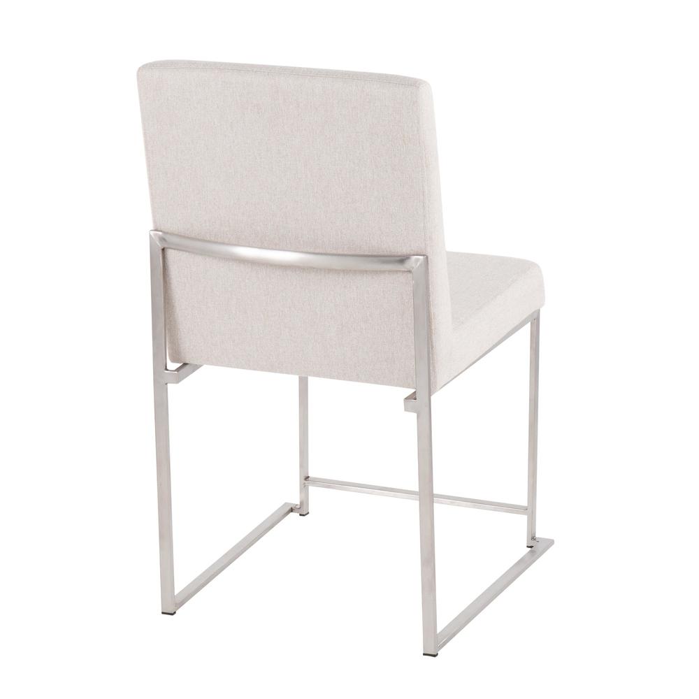 Brushed Stainless Steel, Beige Fabric High Back Fuji Dining Chair - Set of 2. Picture 4