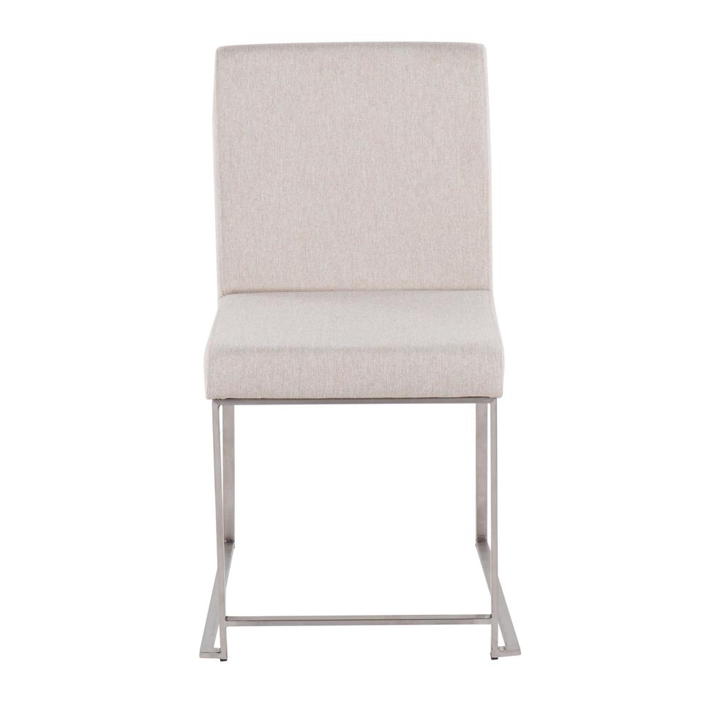 Brushed Stainless Steel, Beige Fabric High Back Fuji Dining Chair - Set of 2. Picture 6
