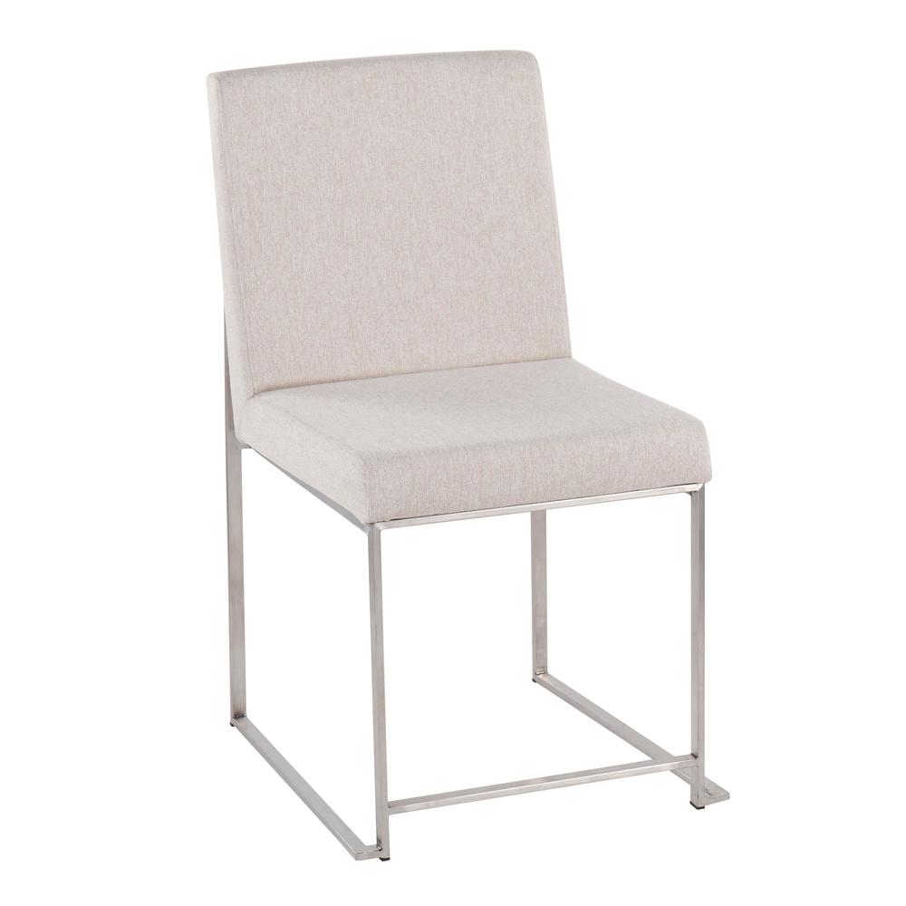 Brushed Stainless Steel, Beige Fabric High Back Fuji Dining Chair - Set of 2. Picture 2