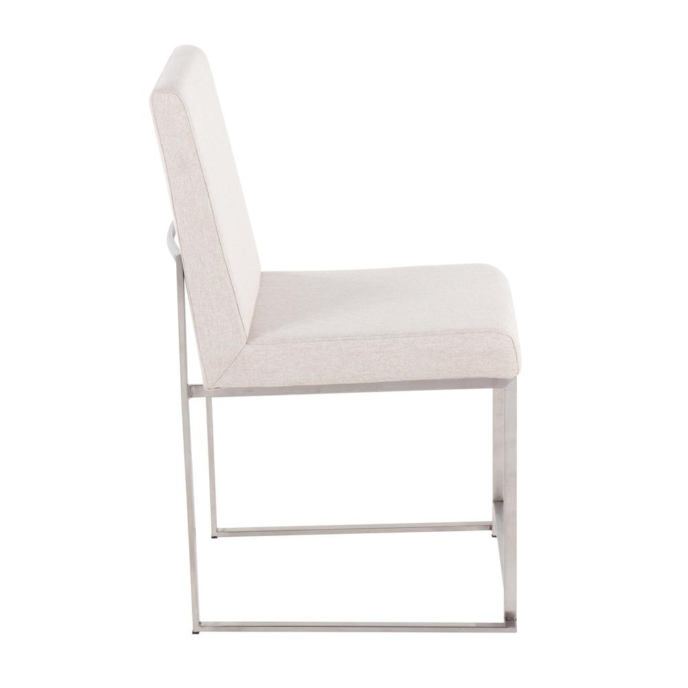 Brushed Stainless Steel, Beige Fabric High Back Fuji Dining Chair - Set of 2. Picture 3