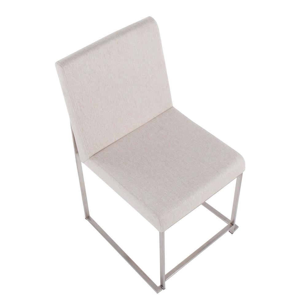 Brushed Stainless Steel, Beige Fabric High Back Fuji Dining Chair - Set of 2. Picture 7