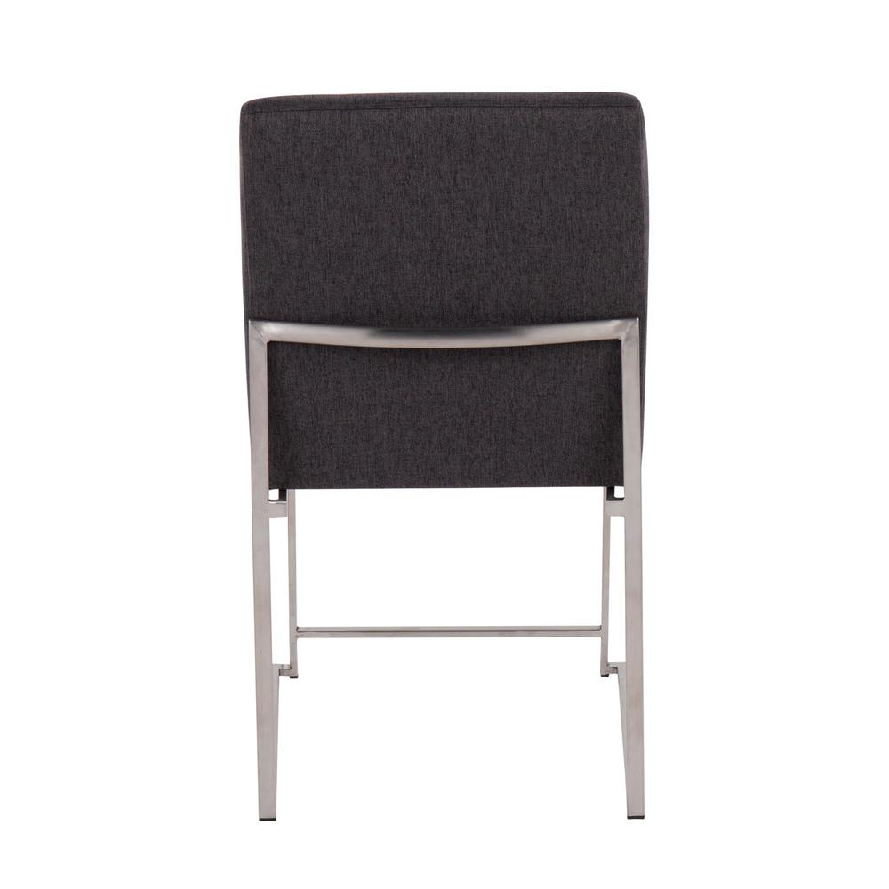 Brushed Stainless Steel, Charcoal Fabric High Back Fuji Dining Chair - Set of 2. Picture 5