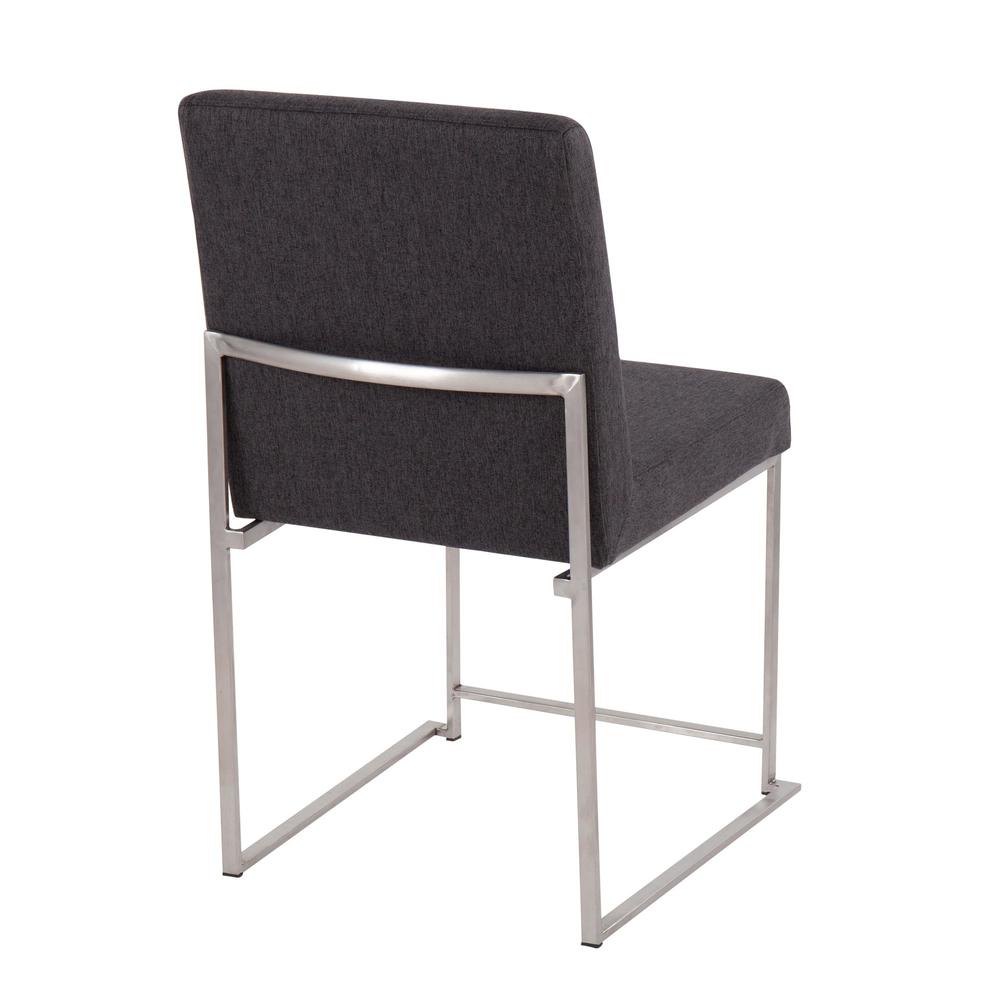 Brushed Stainless Steel, Charcoal Fabric High Back Fuji Dining Chair - Set of 2. Picture 4