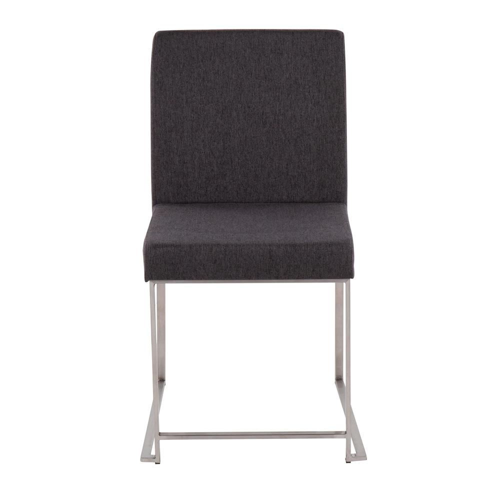Brushed Stainless Steel, Charcoal Fabric High Back Fuji Dining Chair - Set of 2. Picture 6