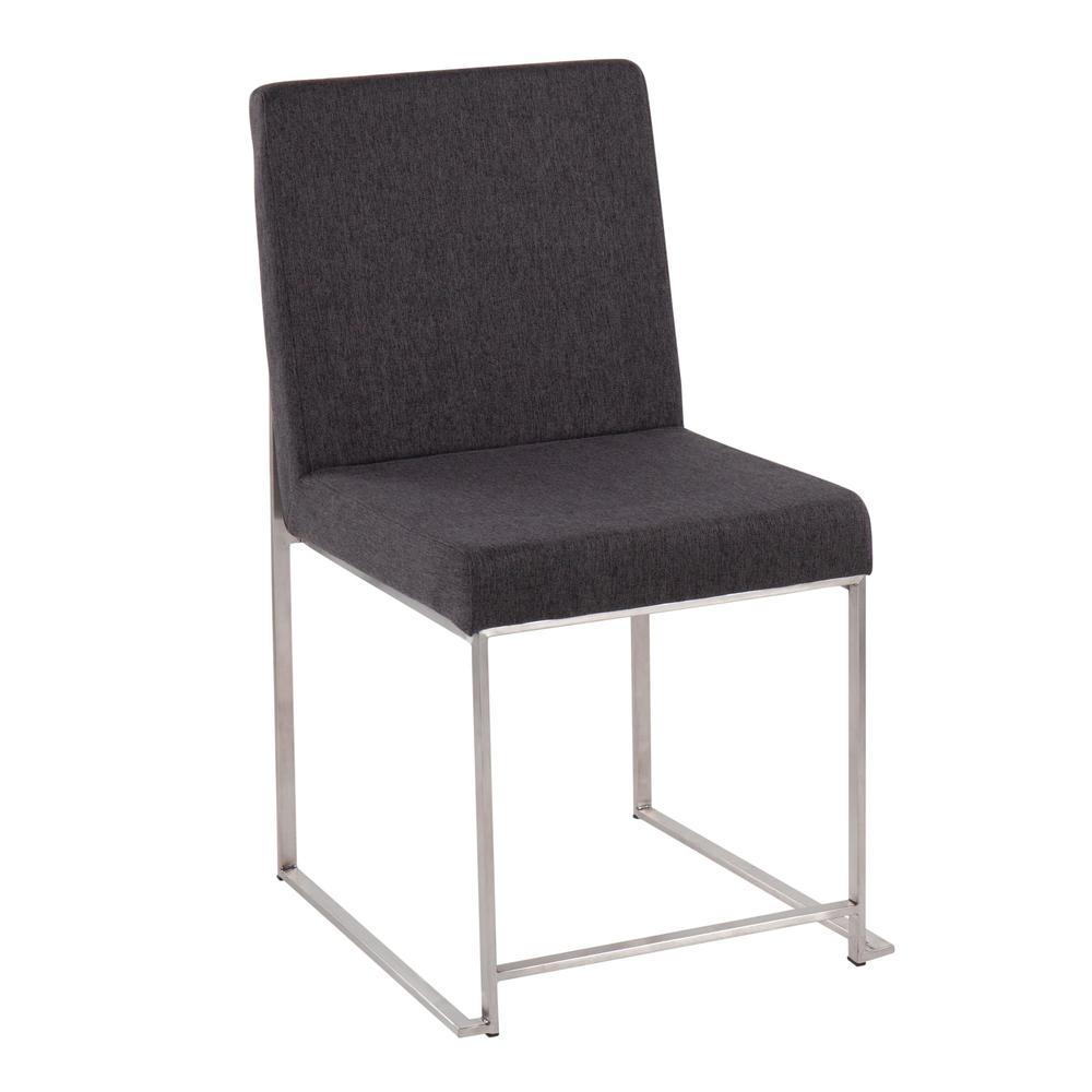 Brushed Stainless Steel, Charcoal Fabric High Back Fuji Dining Chair - Set of 2. Picture 2