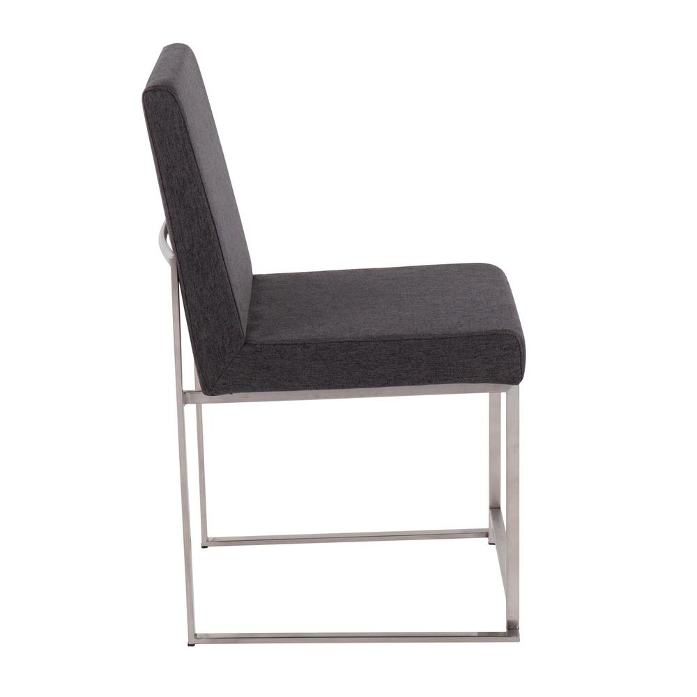 Brushed Stainless Steel, Charcoal Fabric High Back Fuji Dining Chair - Set of 2. Picture 3