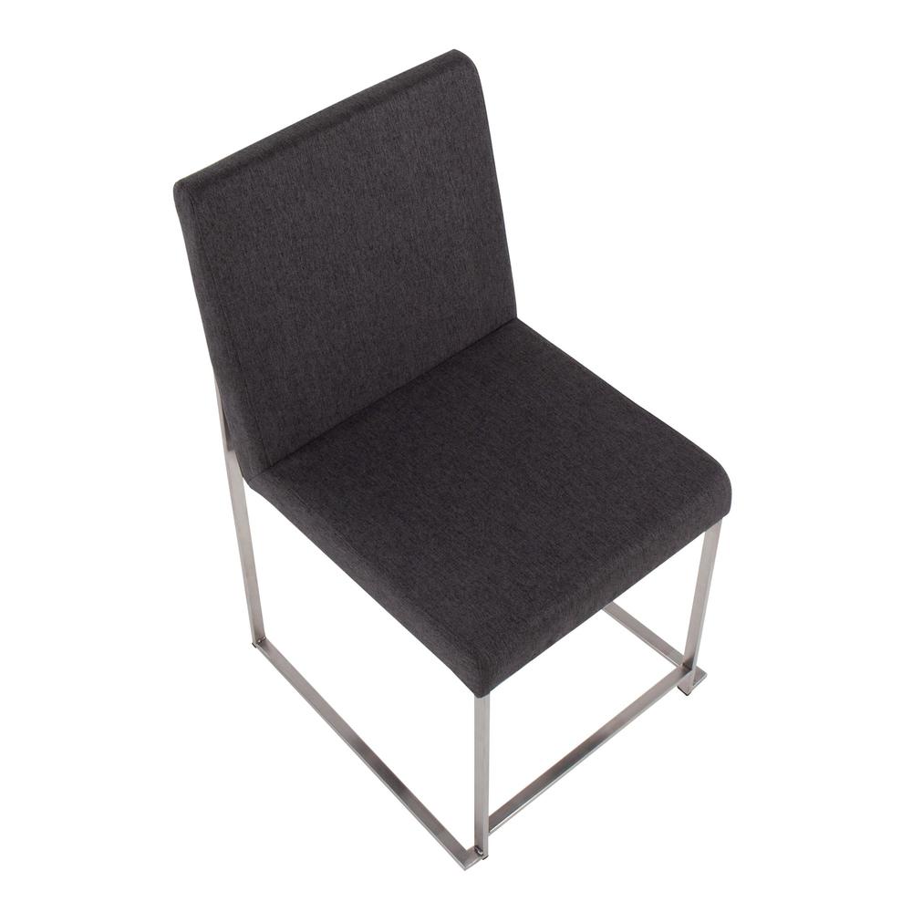 Brushed Stainless Steel, Charcoal Fabric High Back Fuji Dining Chair - Set of 2. Picture 7