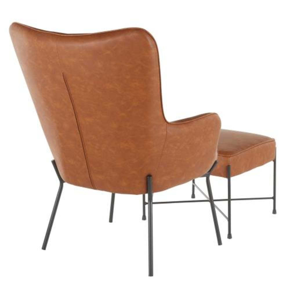 Black Metal, Camel PU Izzy Lounge Chair + Ottoman Set. Picture 3