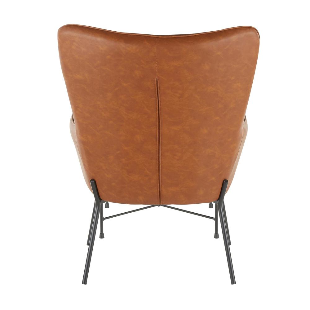 Black Metal, Camel PU Izzy Lounge Chair + Ottoman Set. Picture 4