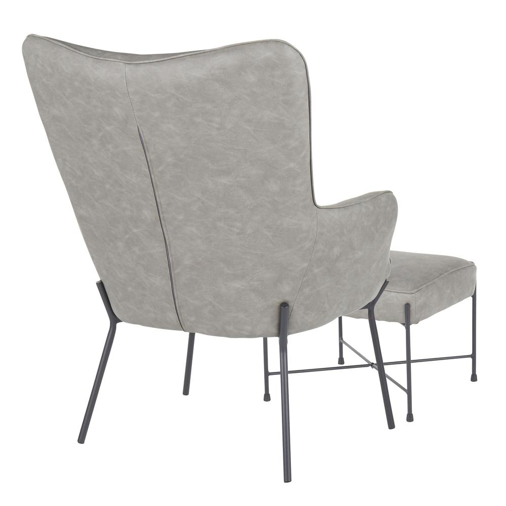 Black Metal, Grey PU Izzy Lounge Chair + Ottoman Set. Picture 3