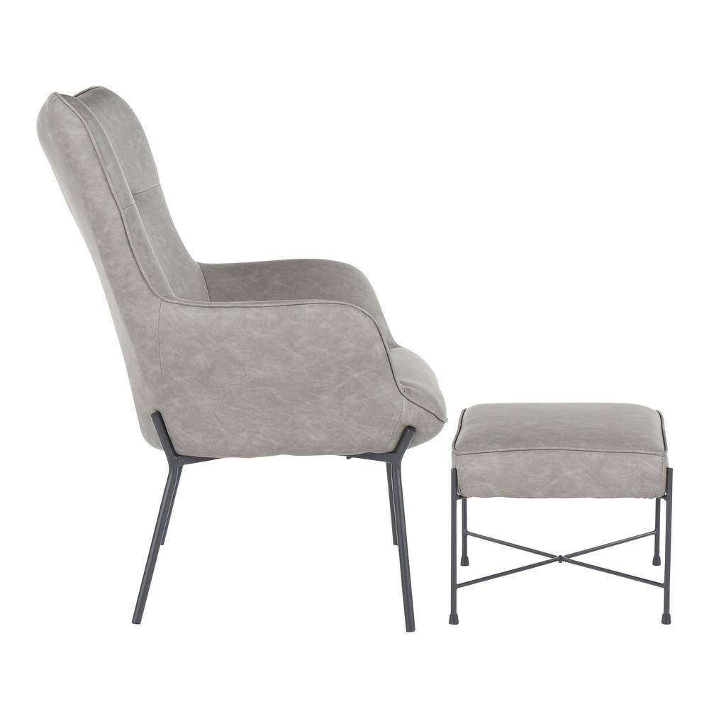 Black Metal, Grey PU Izzy Lounge Chair + Ottoman Set. Picture 2