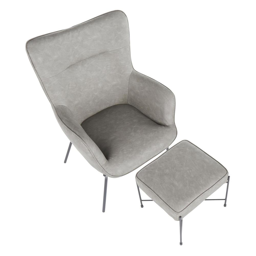 Black Metal, Grey PU Izzy Lounge Chair + Ottoman Set. Picture 6