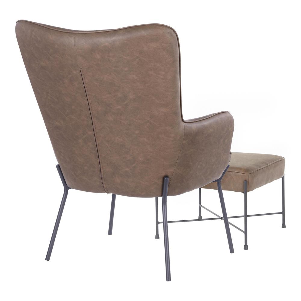 Black Metal, Espresso PU Izzy Lounge Chair + Ottoman Set. Picture 3