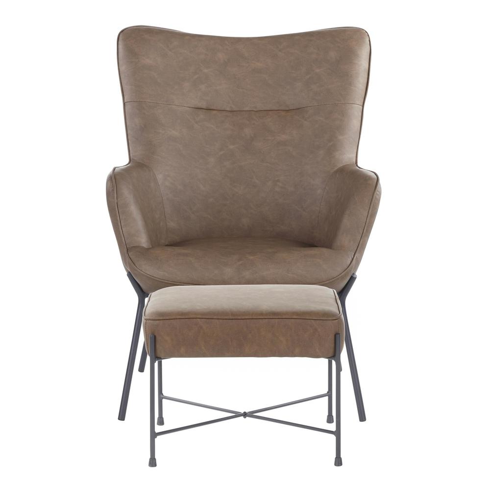 Black Metal, Espresso PU Izzy Lounge Chair + Ottoman Set. Picture 5