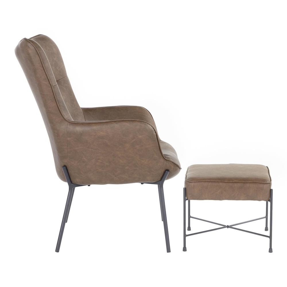 Black Metal, Espresso PU Izzy Lounge Chair + Ottoman Set. Picture 2