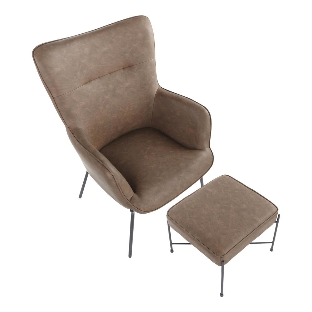 Black Metal, Espresso PU Izzy Lounge Chair + Ottoman Set. Picture 6