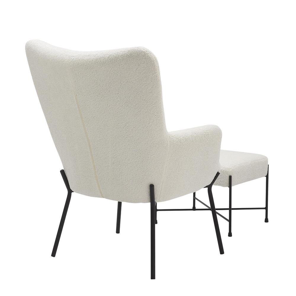 Black Metal, White Sherpa Izzy Lounge Chair + Ottoman Set. Picture 3
