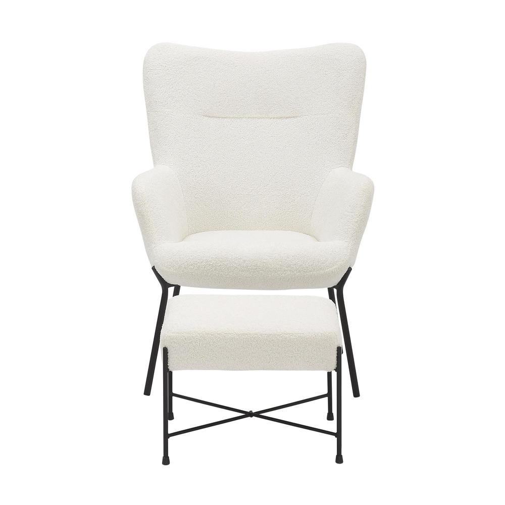 Black Metal, White Sherpa Izzy Lounge Chair + Ottoman Set. Picture 5