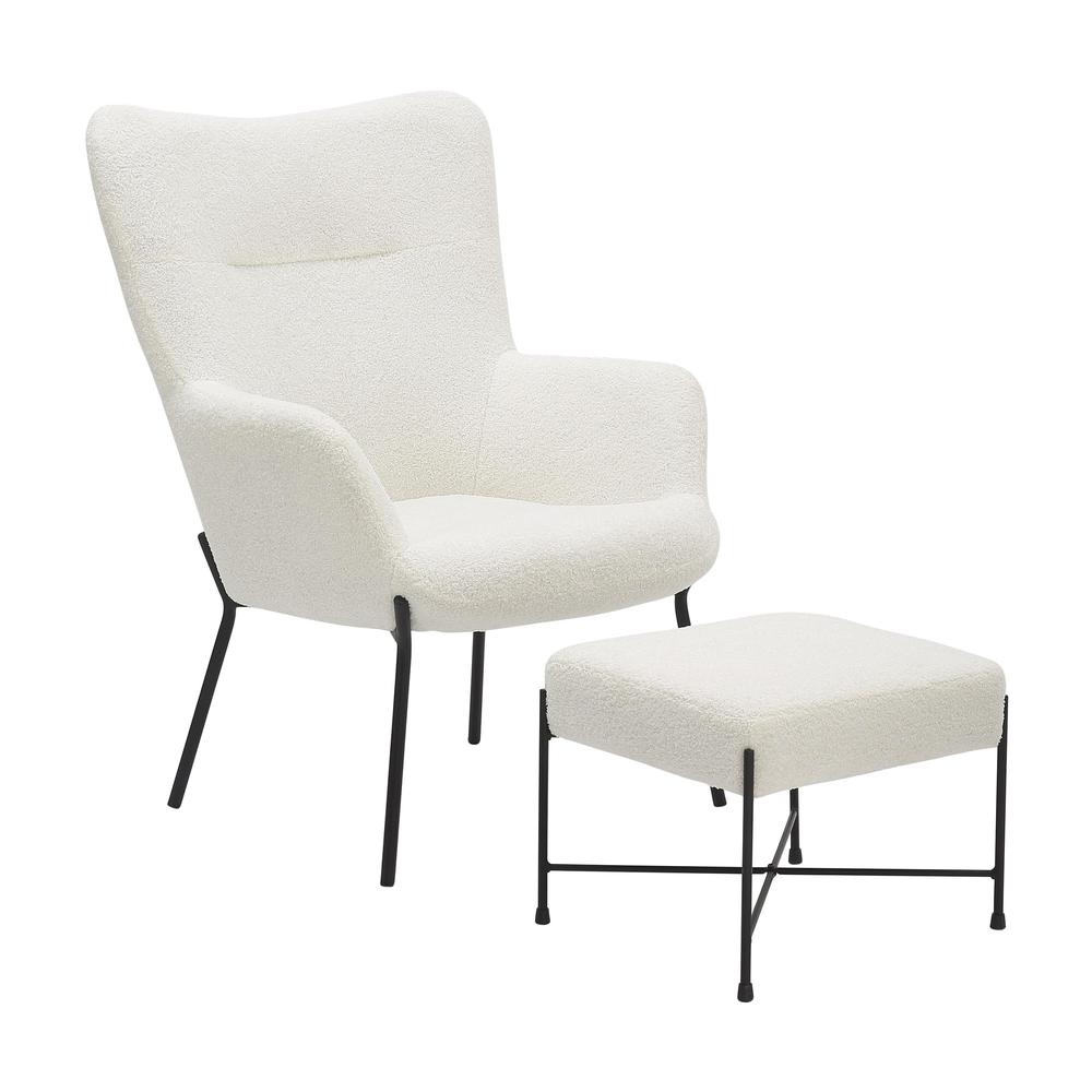 Black Metal, White Sherpa Izzy Lounge Chair + Ottoman Set. Picture 1