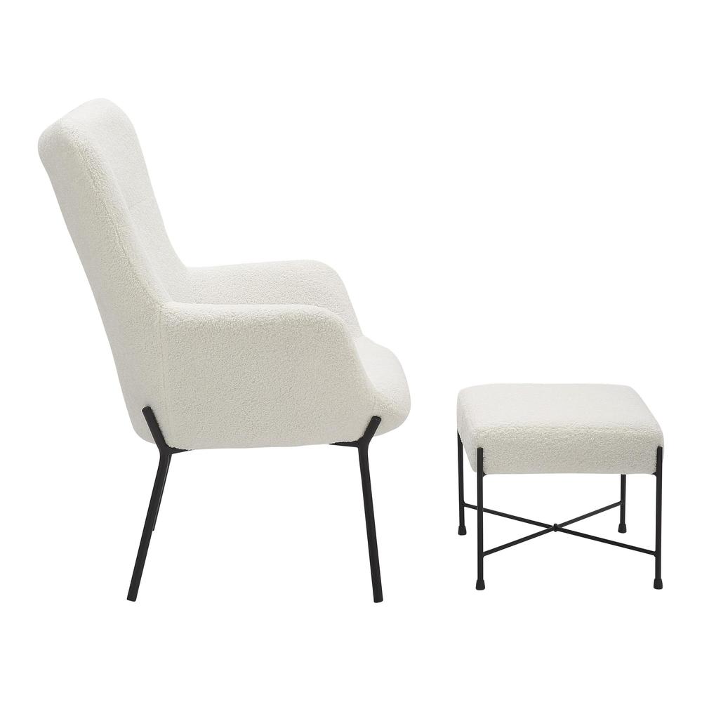 Black Metal, White Sherpa Izzy Lounge Chair + Ottoman Set. Picture 2