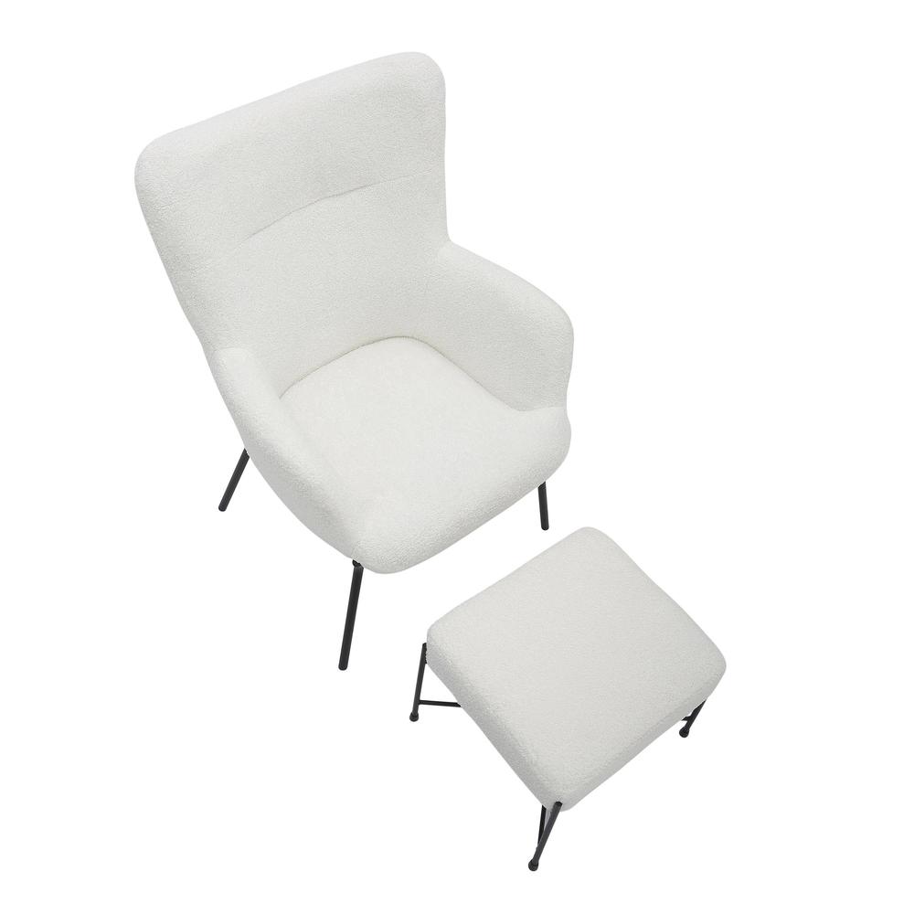 Black Metal, White Sherpa Izzy Lounge Chair + Ottoman Set. Picture 6