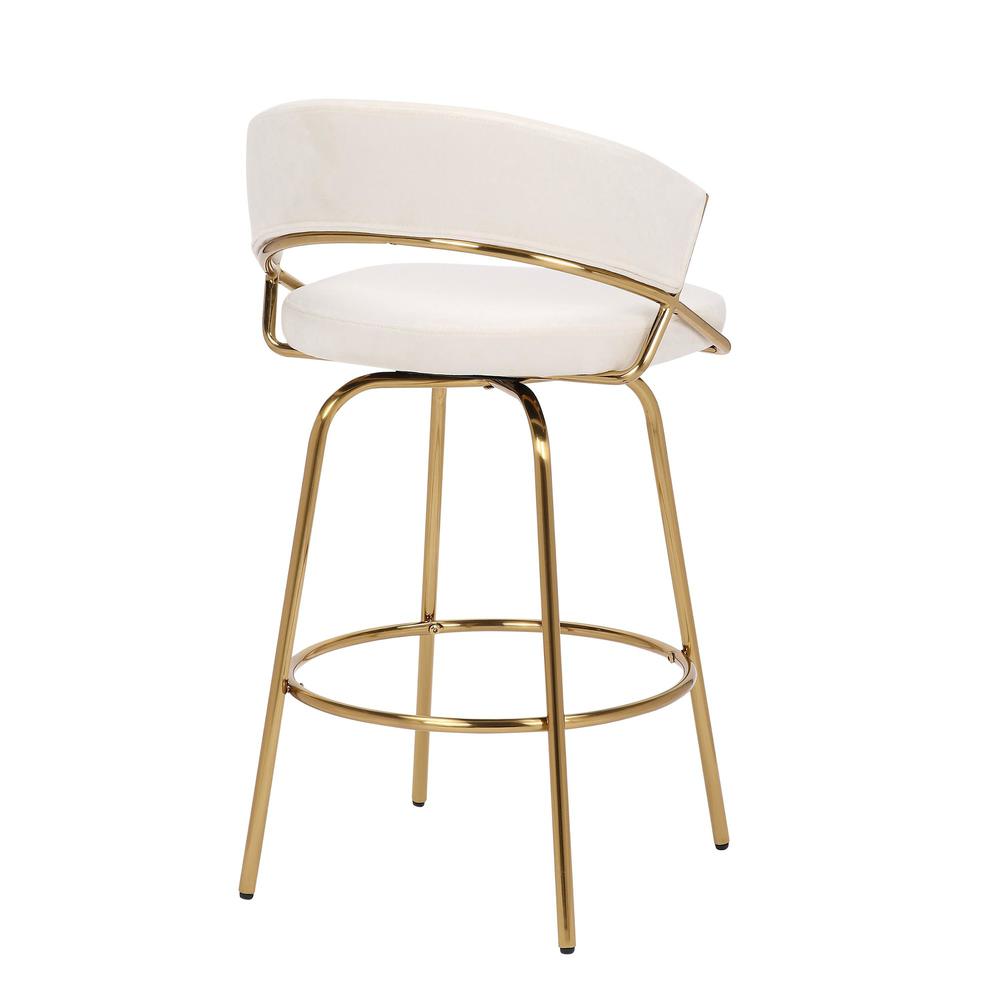 Gold Metal, Cream Velvet Jie Fixed-height Counter Stool - Set of 2. Picture 4