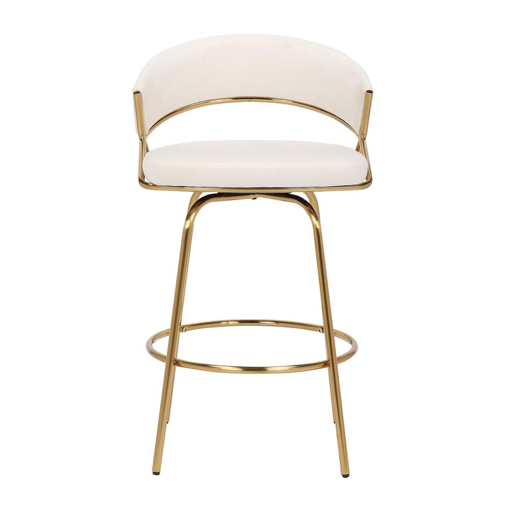Gold Metal, Cream Velvet Jie Fixed-height Counter Stool - Set of 2. Picture 6