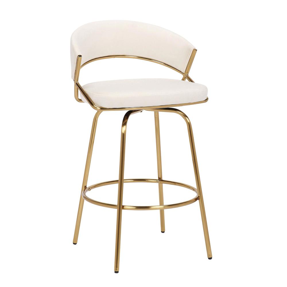 Gold Metal, Cream Velvet Jie Fixed-height Counter Stool - Set of 2. Picture 2