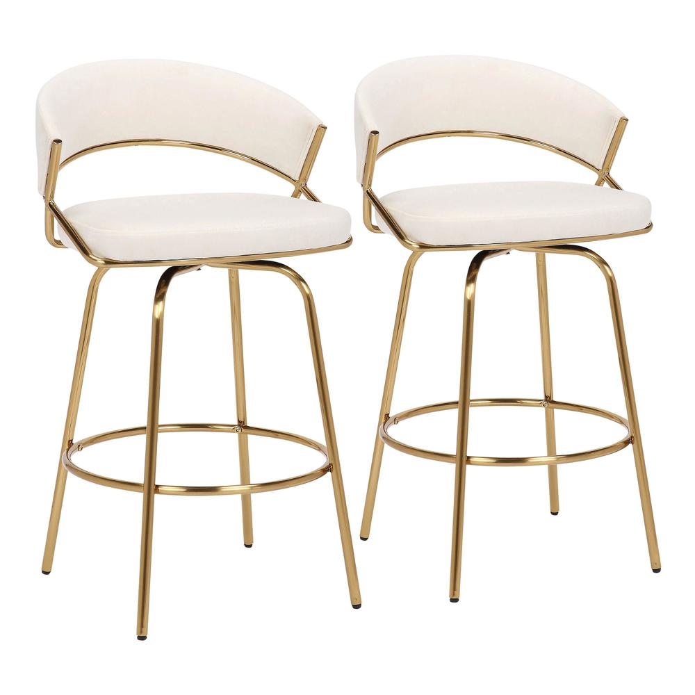 Gold Metal, Cream Velvet Jie Fixed-height Counter Stool - Set of 2. Picture 1