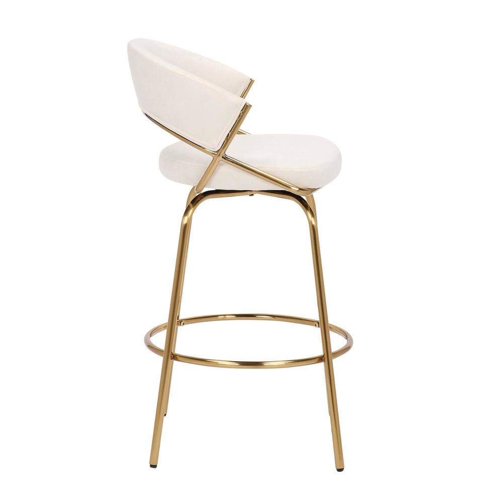 Gold Metal, Cream Velvet Jie Fixed-height Counter Stool - Set of 2. Picture 3