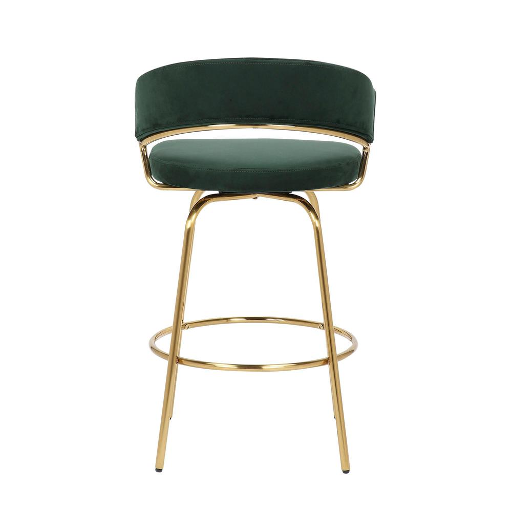 Gold Metal, Green Velvet Jie Fixed-height Counter Stool - Set of 2. Picture 5