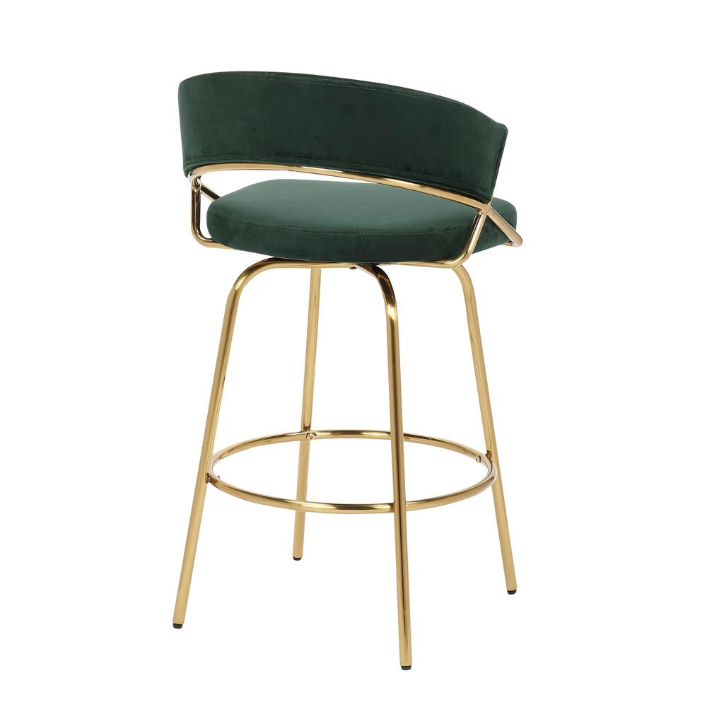 Gold Metal, Green Velvet Jie Fixed-height Counter Stool - Set of 2. Picture 4