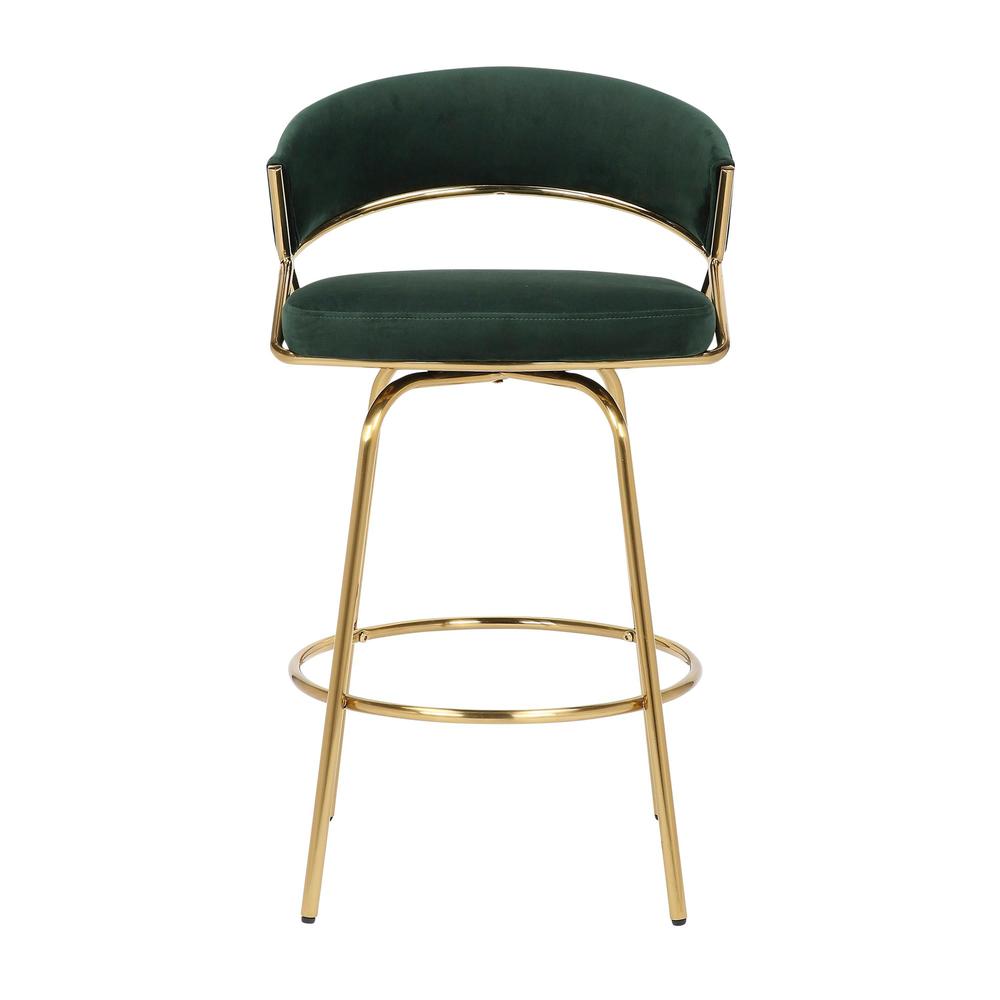 Gold Metal, Green Velvet Jie Fixed-height Counter Stool - Set of 2. Picture 6