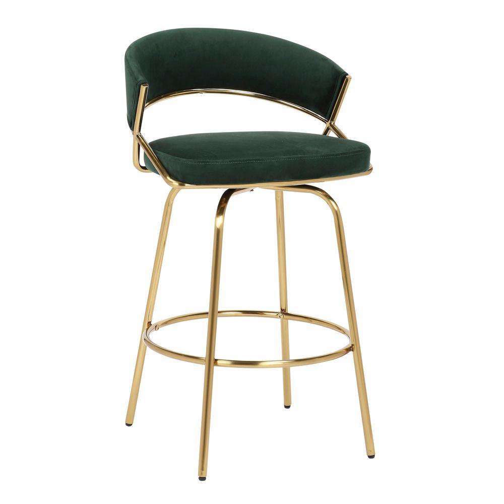 Gold Metal, Green Velvet Jie Fixed-height Counter Stool - Set of 2. Picture 2
