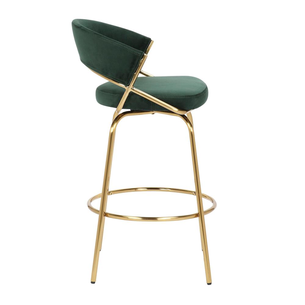 Gold Metal, Green Velvet Jie Fixed-height Counter Stool - Set of 2. Picture 3