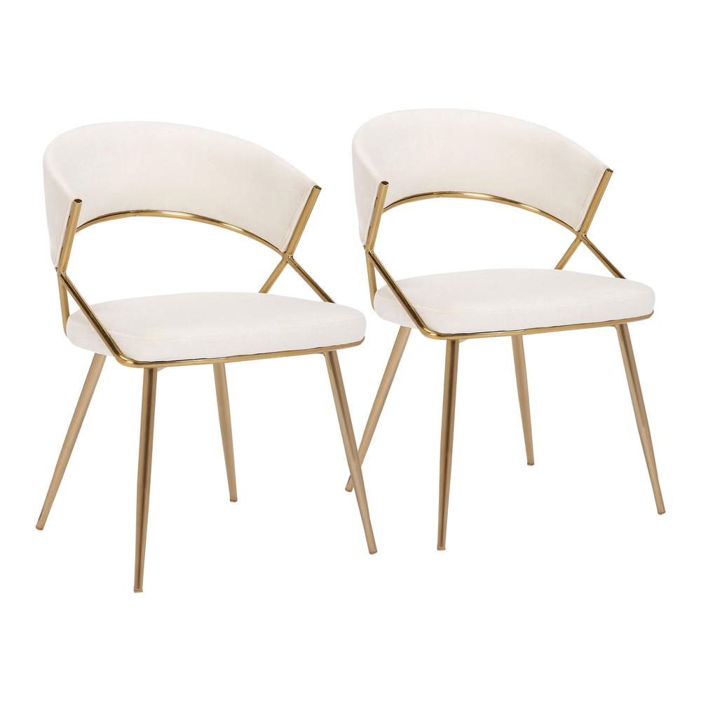 Gold Steel, Cream Velvet Jie Dining Chair - Set of 2. Picture 1