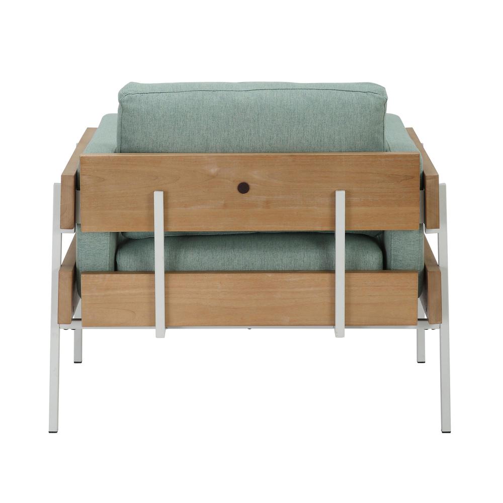 White Metal, Natural Wood, Light Green Fabric Kari Accent Chair. Picture 4