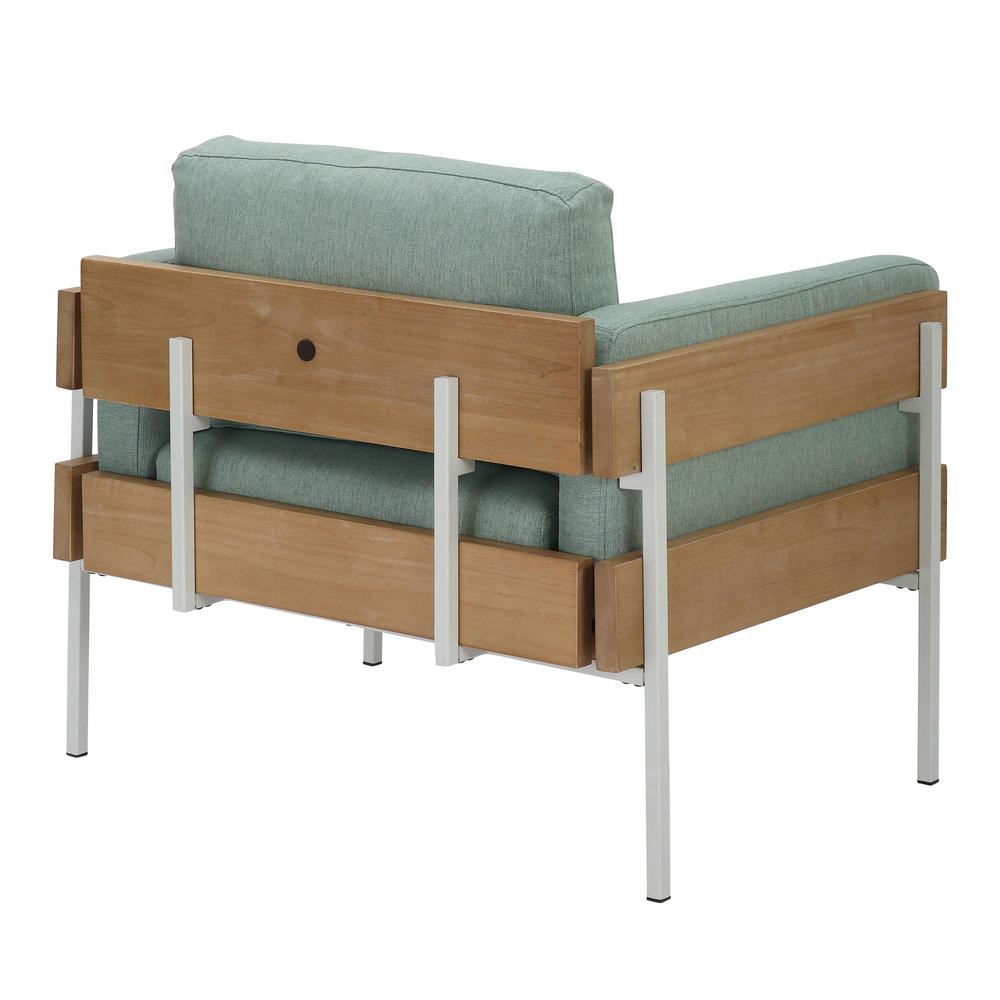 White Metal, Natural Wood, Light Green Fabric Kari Accent Chair. Picture 3