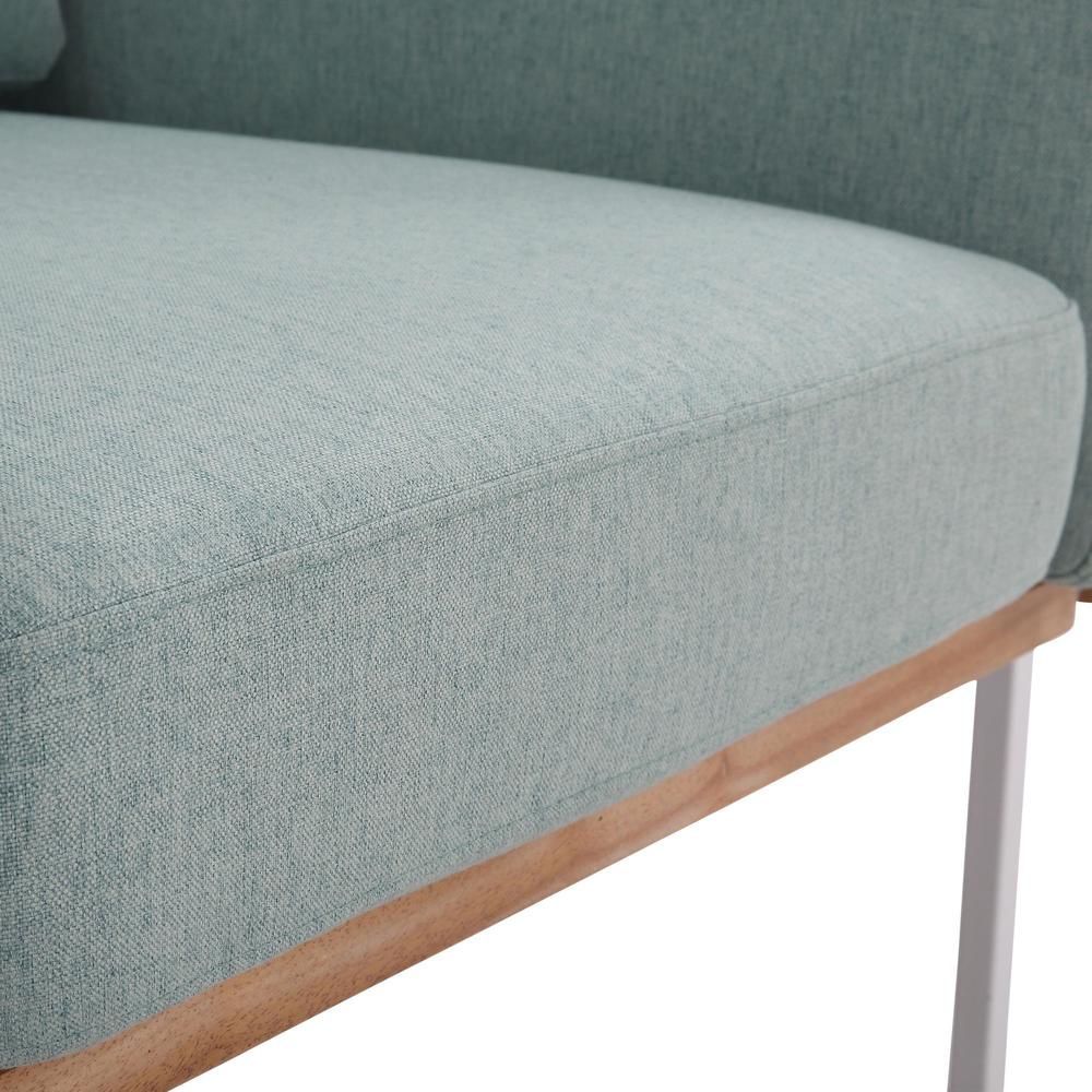White Metal, Natural Wood, Light Green Fabric Kari Accent Chair. Picture 7