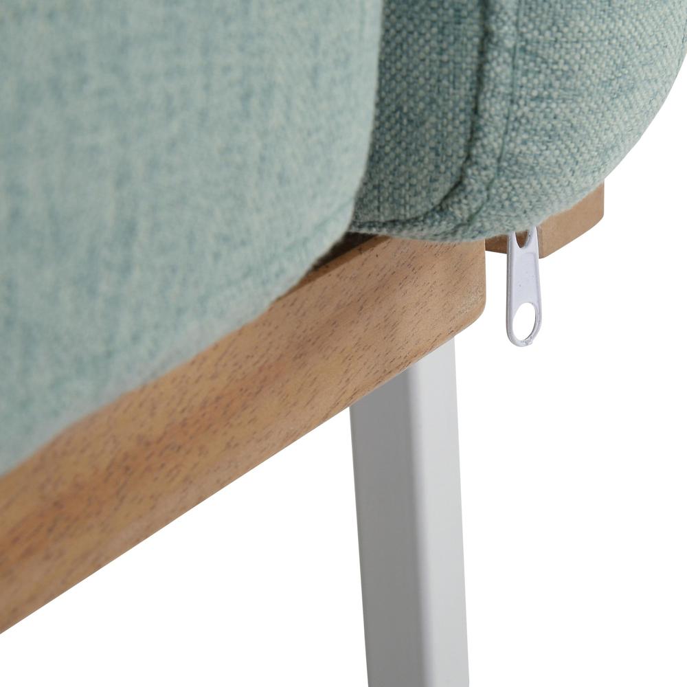 White Metal, Natural Wood, Light Green Fabric Kari Accent Chair. Picture 8
