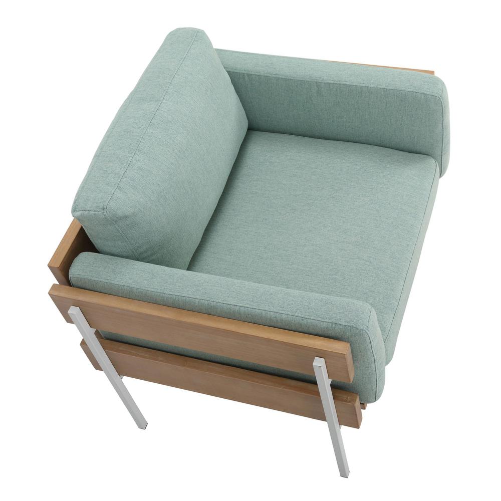 White Metal, Natural Wood, Light Green Fabric Kari Accent Chair. Picture 6