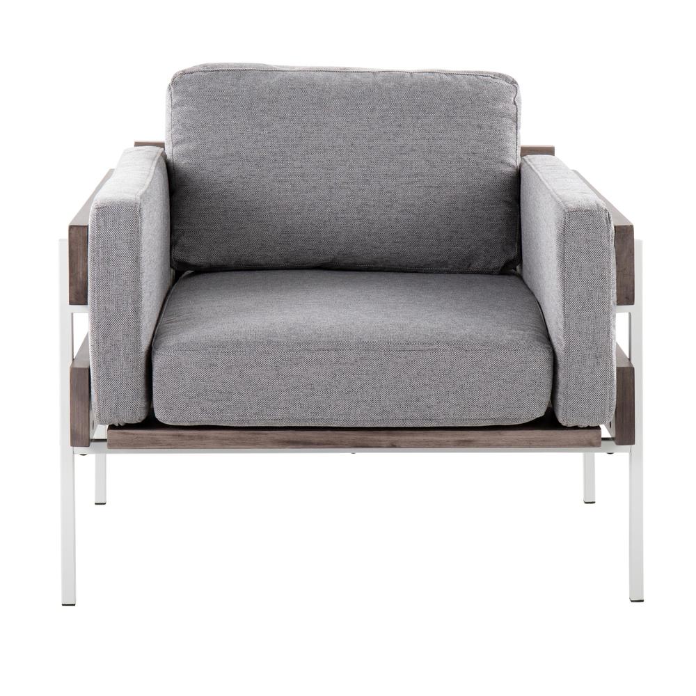 White Metal, Grey Wood, Light Grey Fabric Kari Accent Chair. Picture 5