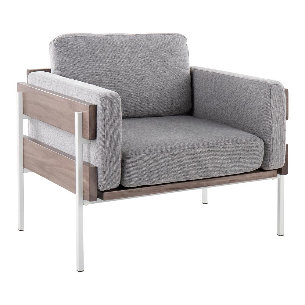 White Metal, Grey Wood, Light Grey Fabric Kari Accent Chair. Picture 1