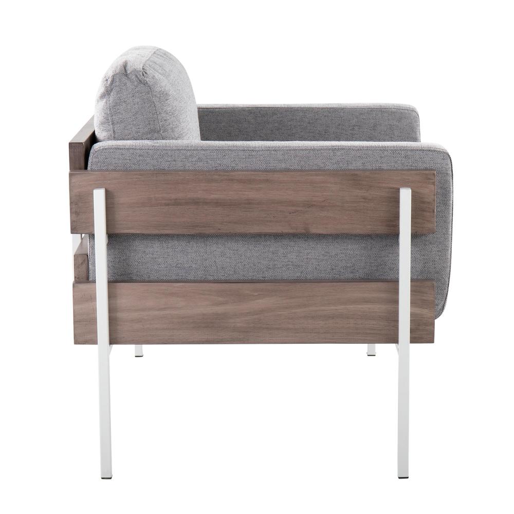 White Metal, Grey Wood, Light Grey Fabric Kari Accent Chair. Picture 2