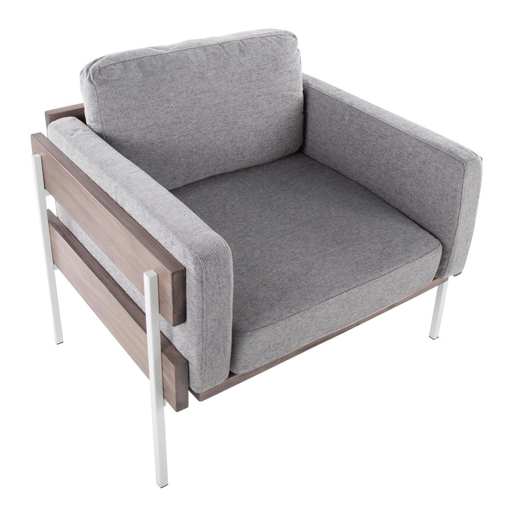 White Metal, Grey Wood, Light Grey Fabric Kari Accent Chair. Picture 6