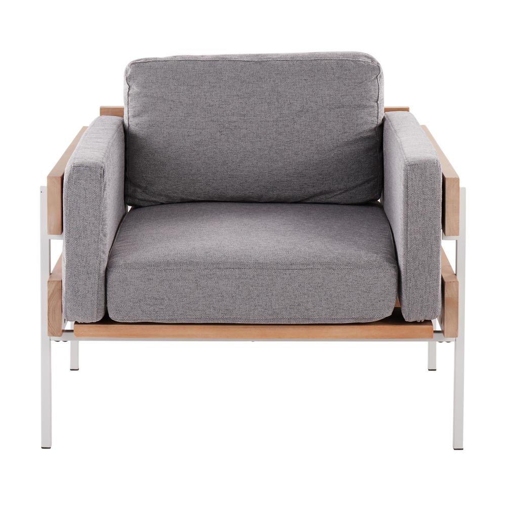 White Metal, Natural Wood, Light Grey Fabric Kari Accent Chair. Picture 5