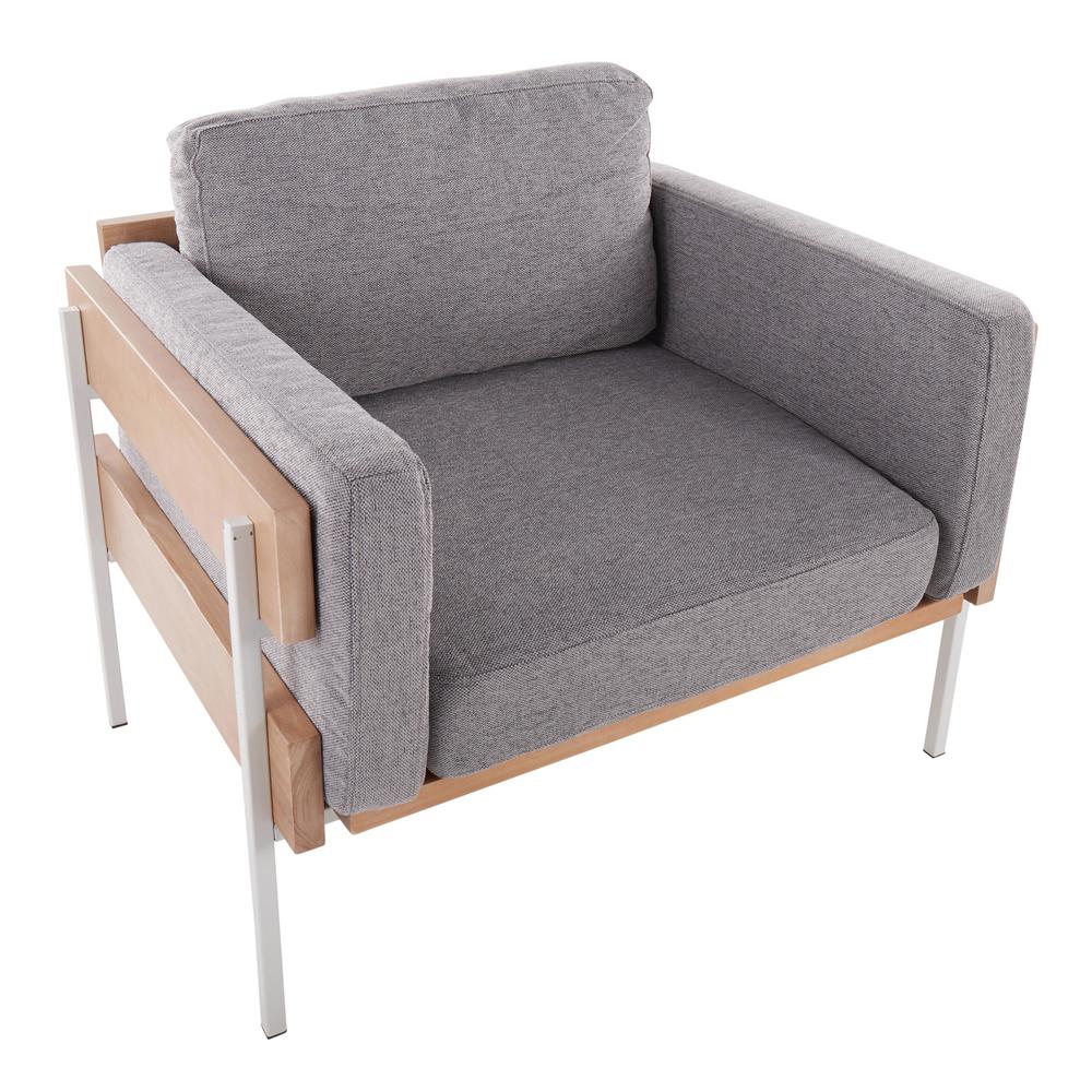 White Metal, Natural Wood, Light Grey Fabric Kari Accent Chair. Picture 6