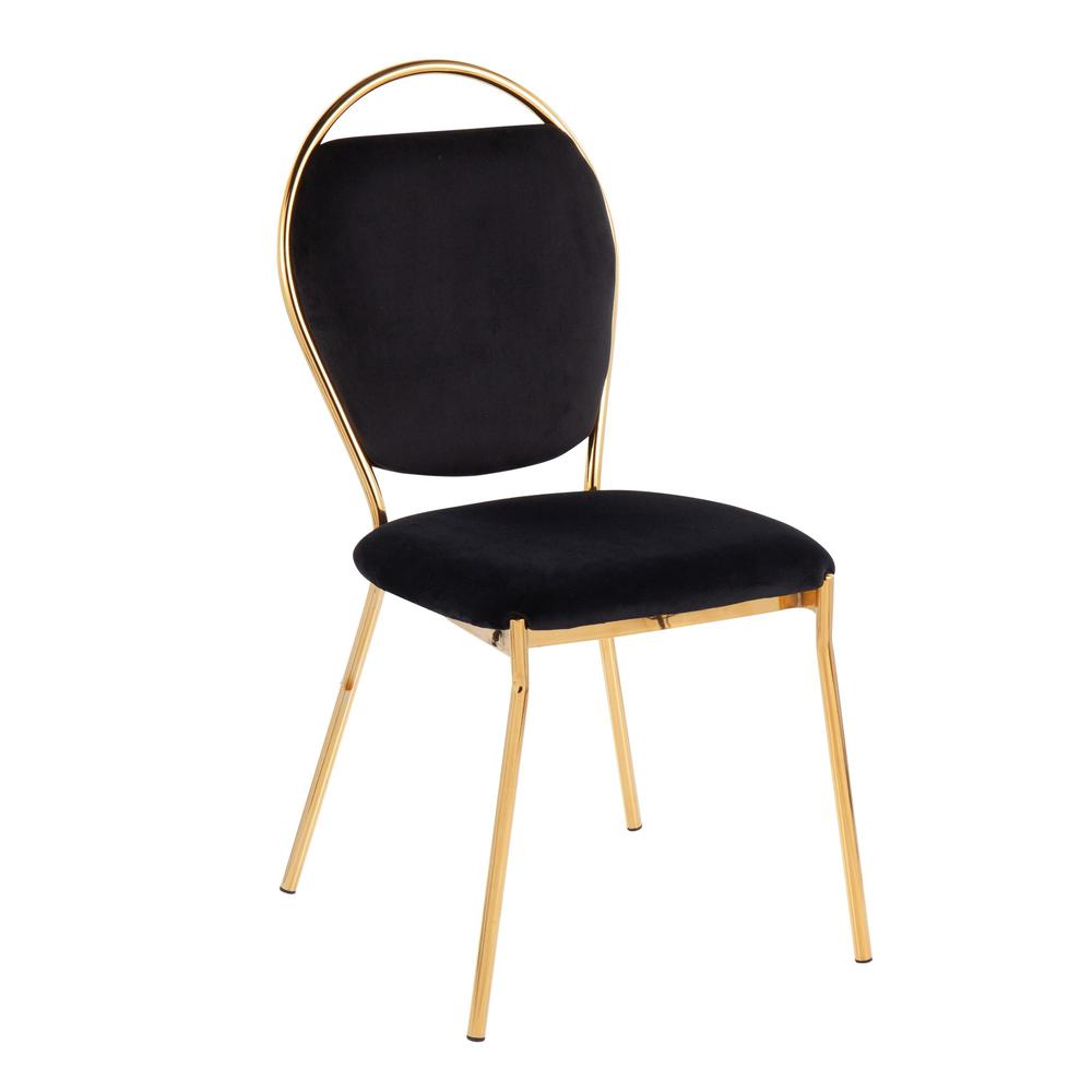 Gold Metal, Black Velvet Keyhole Dining Chair - Set of 2. Picture 2