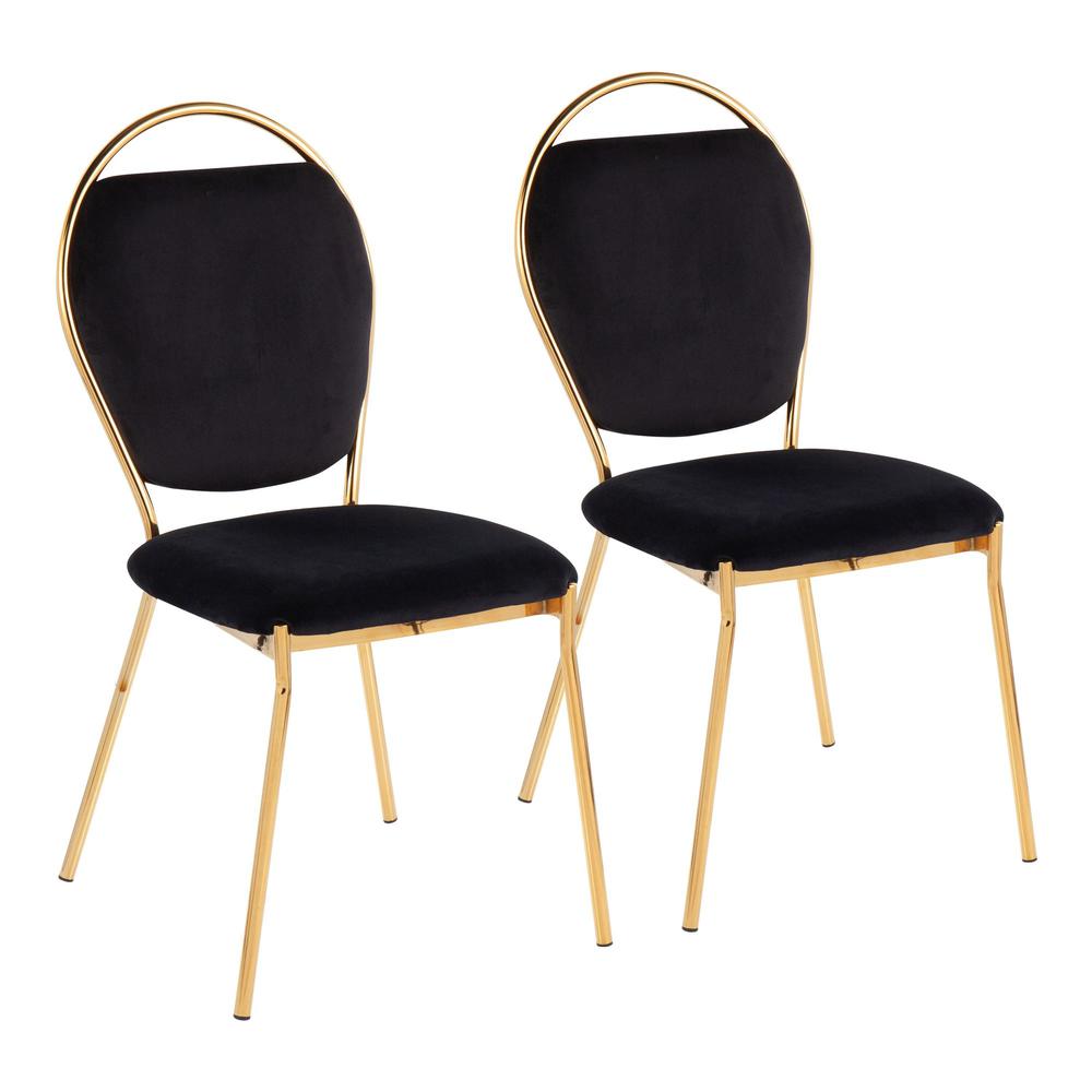 Gold Metal, Black Velvet Keyhole Dining Chair - Set of 2. Picture 1